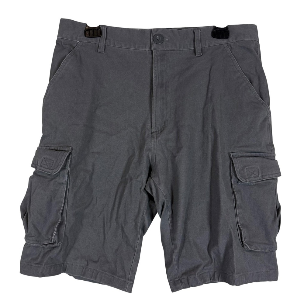 Wicked Stitch Cargo Shorts Mens 34 Gray Canvas Stretch Pockets 11 Inseam Casual